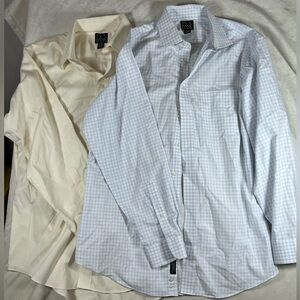 Jos. A. Bank Lot of 2 16.5-35 Tailored Fit No Wrinkle Dress Shirts Navy Yellow